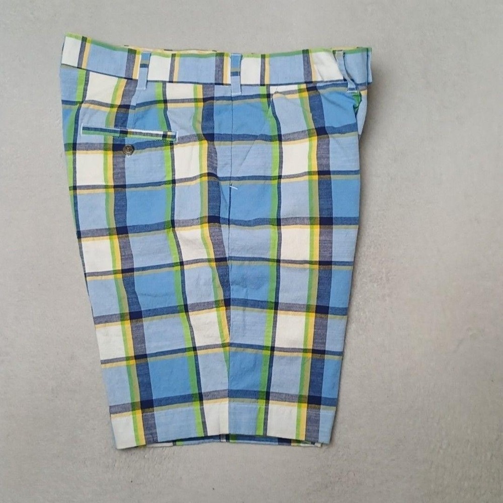 Loudmouth Shorts Mens 36 Blue Plaid 10.5" Golf Performance Cotton Stretch Work